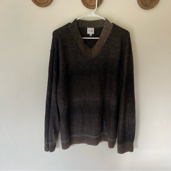 Vintage Geoffrey Beene striped V neck grandpa pullover sweater size XL - Picture 2 of 8